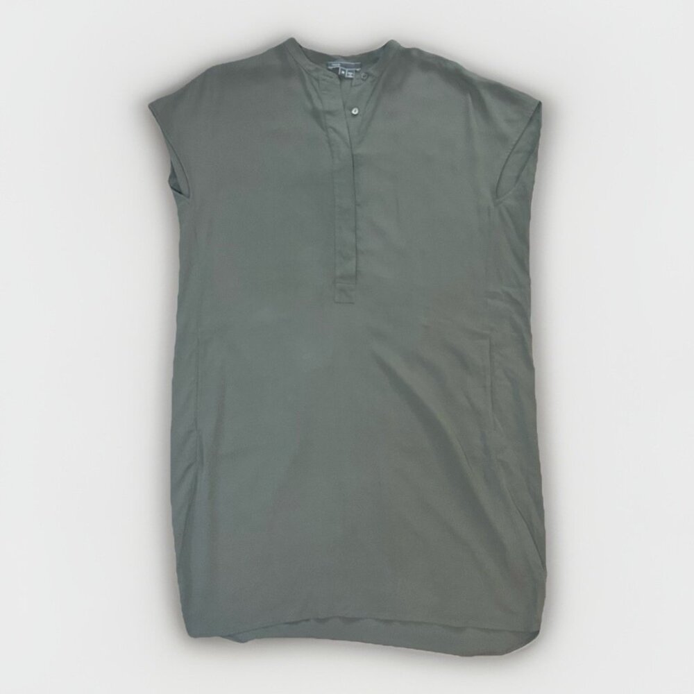 Vince Dress Women’s Medium Silk Olive Green Gray Tunic Shirt Dress - Picture 5 of 14